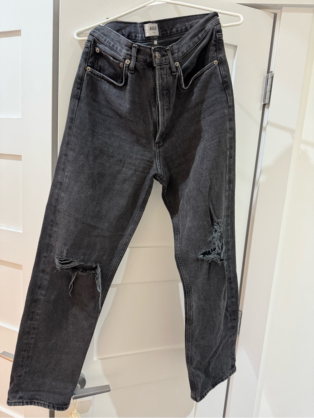 Agolde Black Relaxed Ripped Knee Jeans